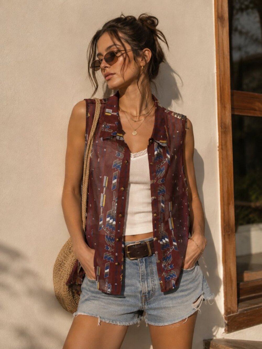 San souci burgundy hi-lo SZ M Vintage sheer sleevless top